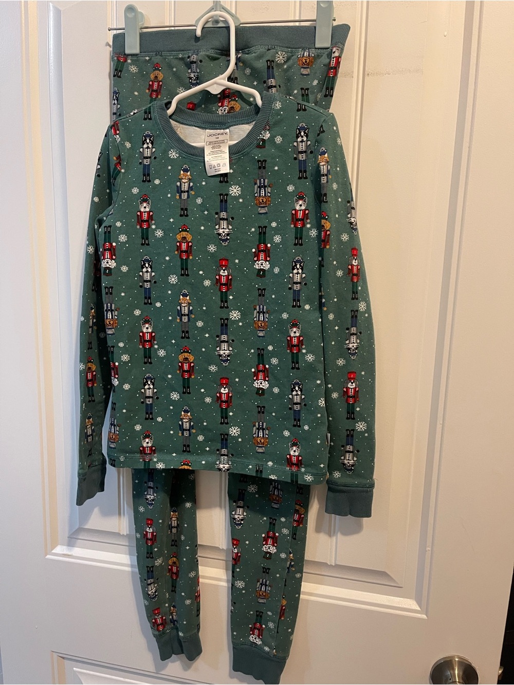 Jockey Youth Green Nutcracker Print Kids Pajama Set cats dogs Whimsical Holiday